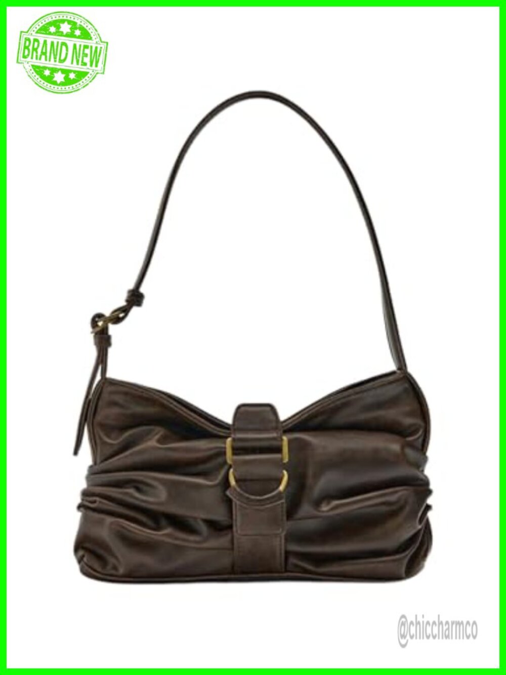 QWINEE Women's Y2k Faux Leather Ruched Shoulder Bag Vintage Punk Handbag